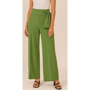 New York & Company Stretch Green Wide Leg Pants XS High Waist Tie Workwear